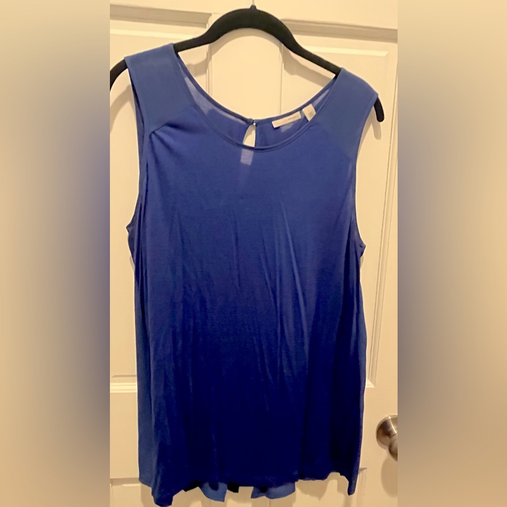 Elegant Blue Sleeveless Top w/ accordion detail on back